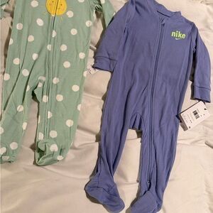 Nike Blue One Piece w/ Neon Green Logo & Green polkadot Sun PJs- 9 month-NWT